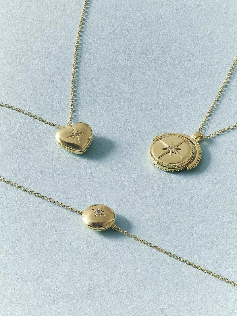 Astley Clarke compass spinner locket necklace gold, imported from the UK