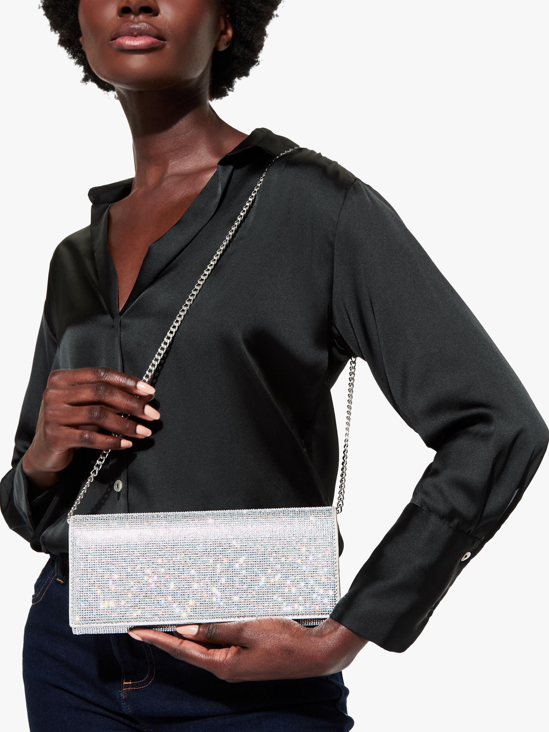 Kurt Geiger Baily clutch bag silver crystal embellishment - British product