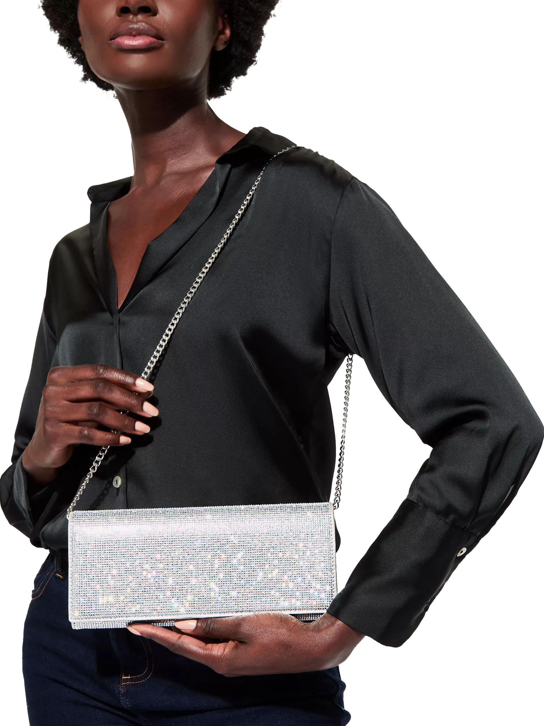 Kurt Geiger Baily clutch bag silver crystal embellishment - British product