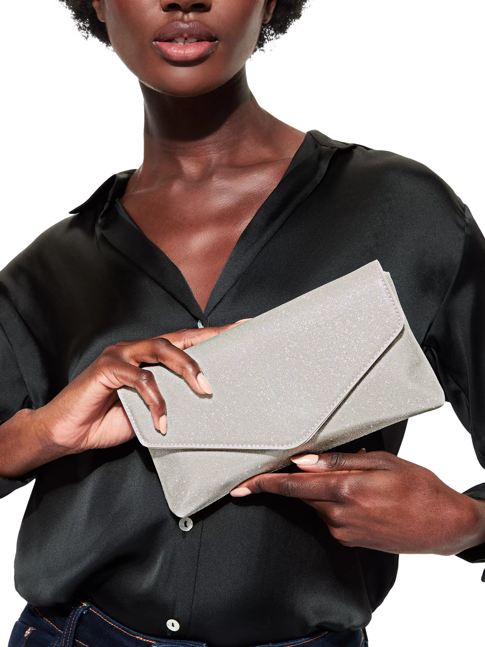 KG Kurt Geiger silver clutch bag, UK version
