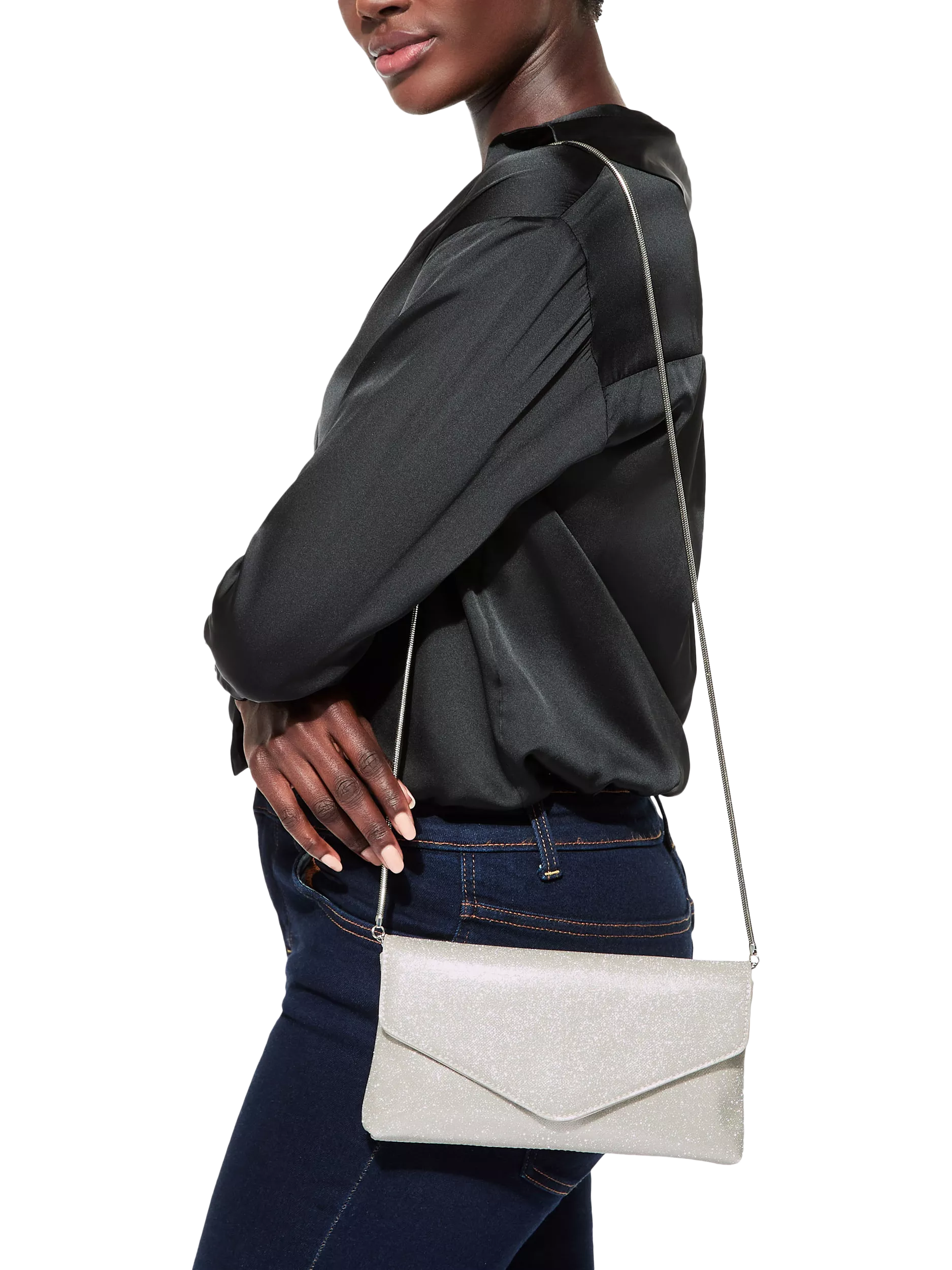 KG Kurt Geiger silver clutch bag, UK version