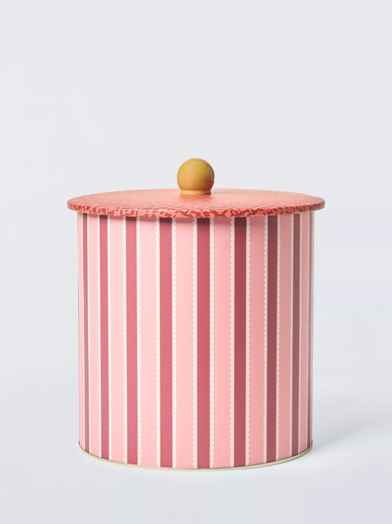 John Lewis x Sanderson Pinetum stripe biscuit barrel 5L pink, UK version