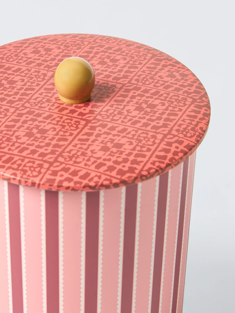 John Lewis x Sanderson Pinetum stripe biscuit barrel 5L pink, UK version
