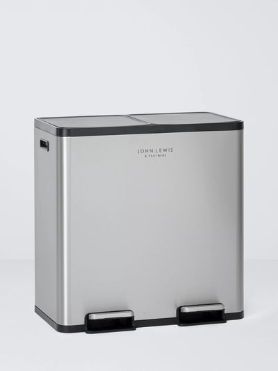 John Lewis Two-Section Recycling Bin with Handles, 80 Litre Capacity, Brushed Stainless Steel- Buy online at McGrocer