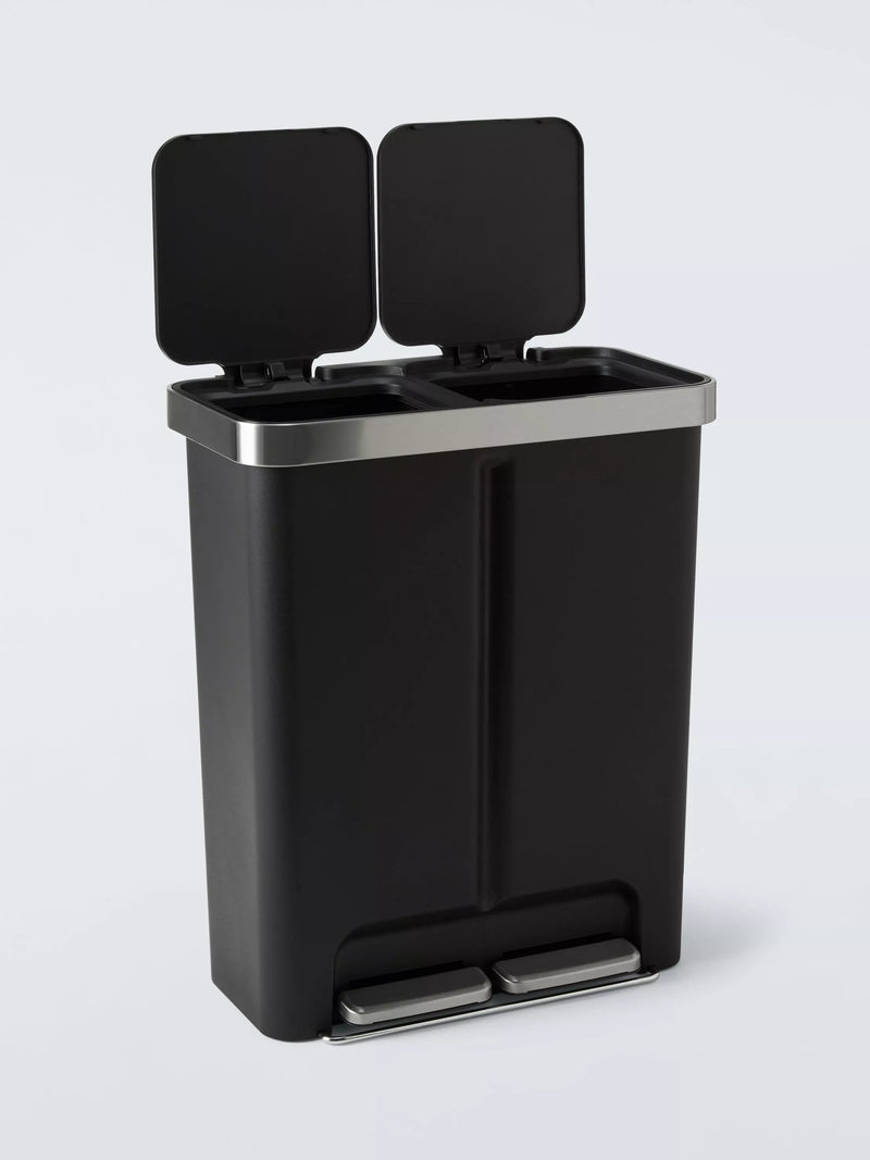 John Lewis black 2 section recycling pedal bin 36L+28L (British brand)