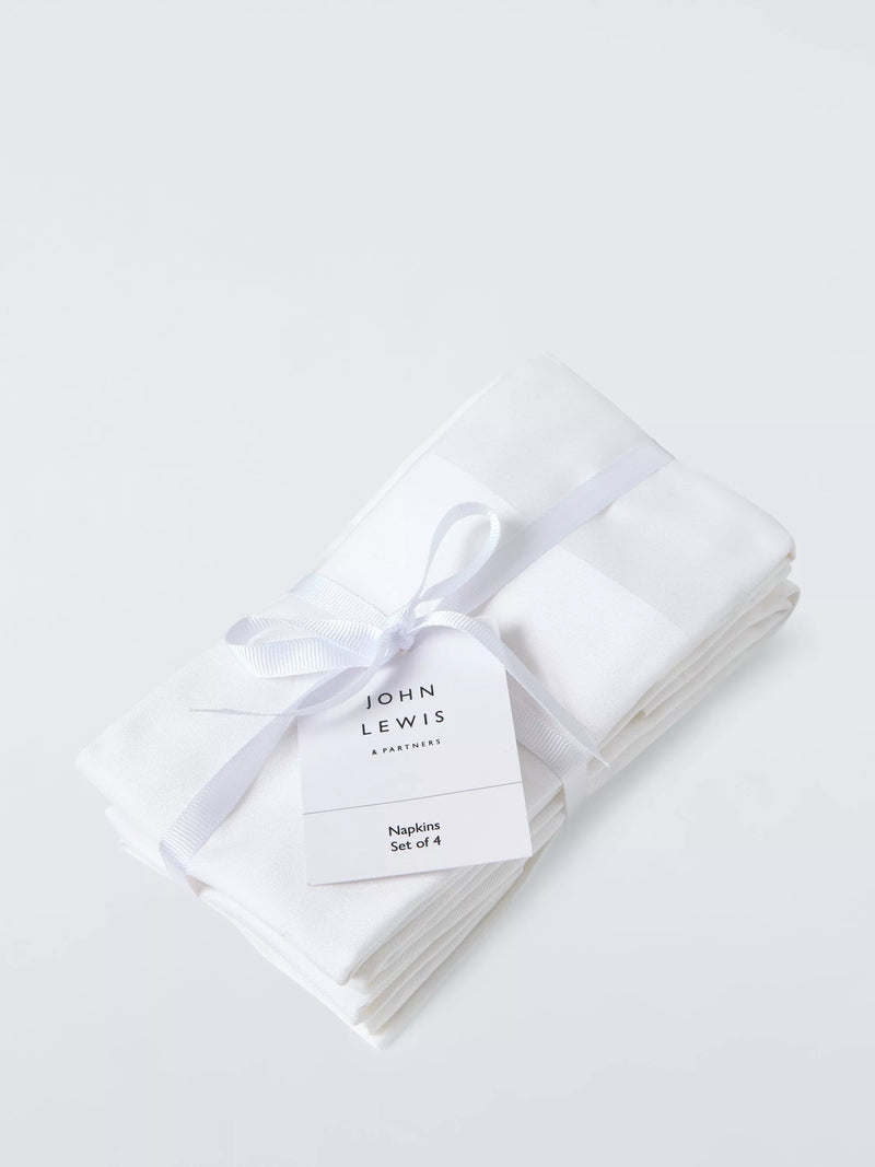 John Lewis cotton napkins set of 4 white 45x45, imported from the UK
