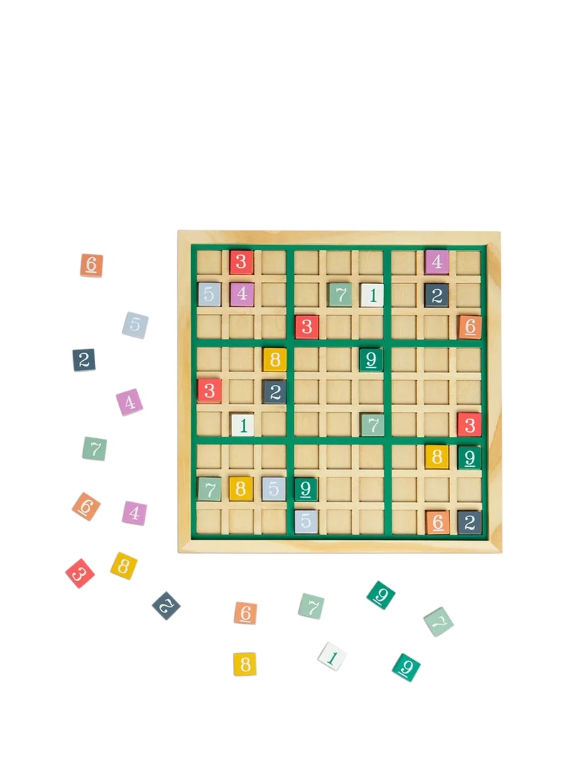 John Lewis kids' wooden Sudoku puzzle game with colorful blocks, imported from the UK