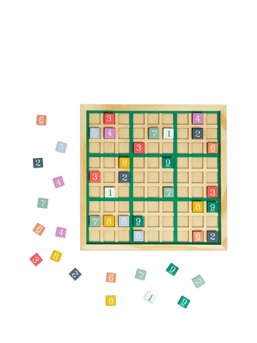 John Lewis kids' wooden Sudoku puzzle game with colorful blocks, imported from the UK