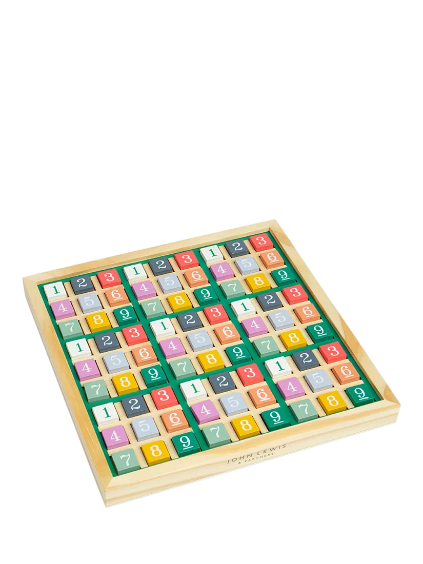 John Lewis kids' wooden Sudoku puzzle game with colorful blocks, imported from the UK