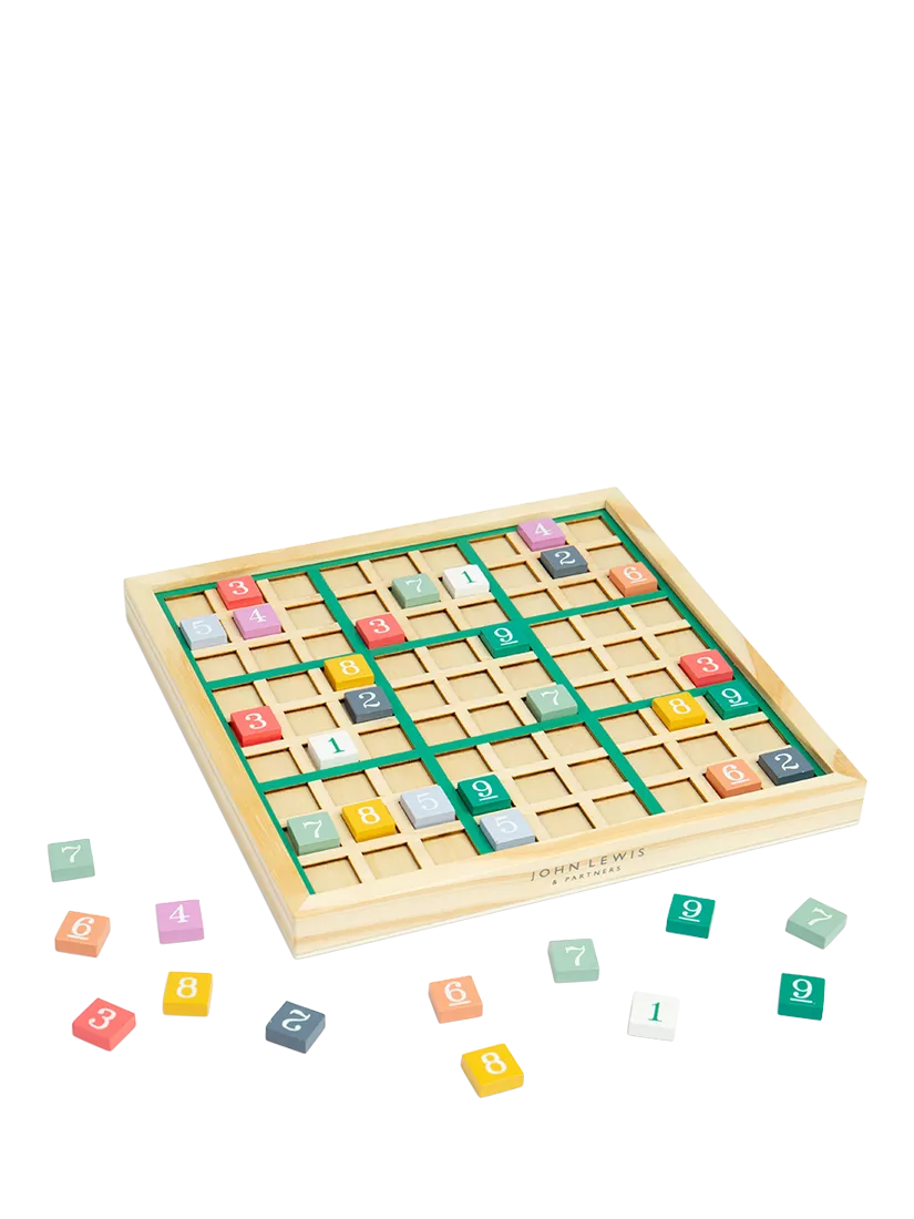 John Lewis kids' wooden Sudoku puzzle game with colorful blocks, imported from the UK