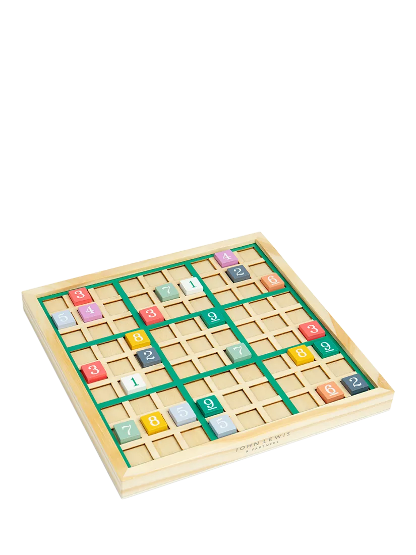 John Lewis kids' wooden Sudoku puzzle game with colorful blocks, imported from the UK