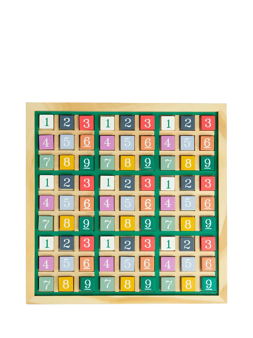 John Lewis kids' wooden Sudoku puzzle game with colorful blocks, imported from the UK