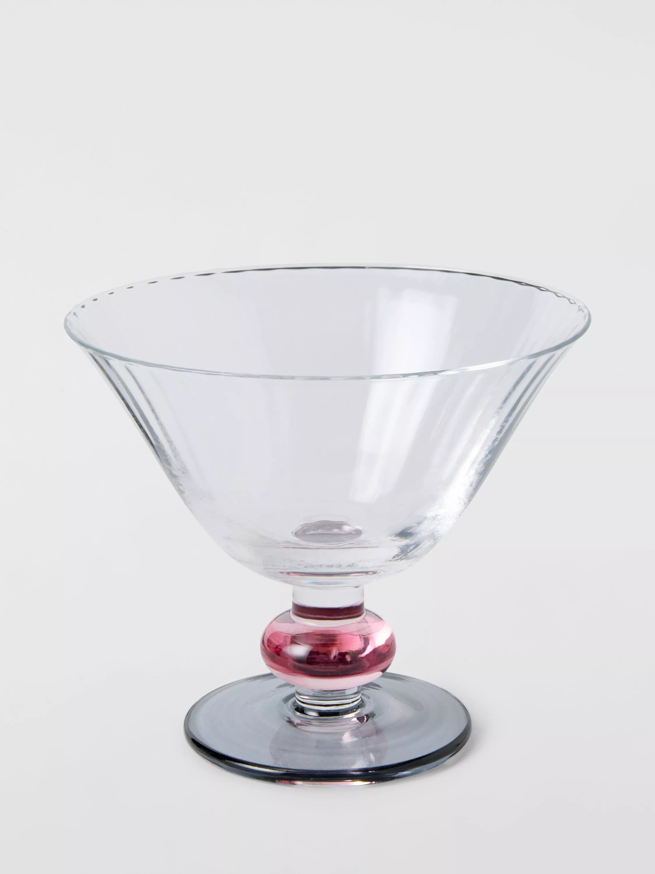 John Lewis pink stem sundae dish ribbed glass 12cm, imported from the UK