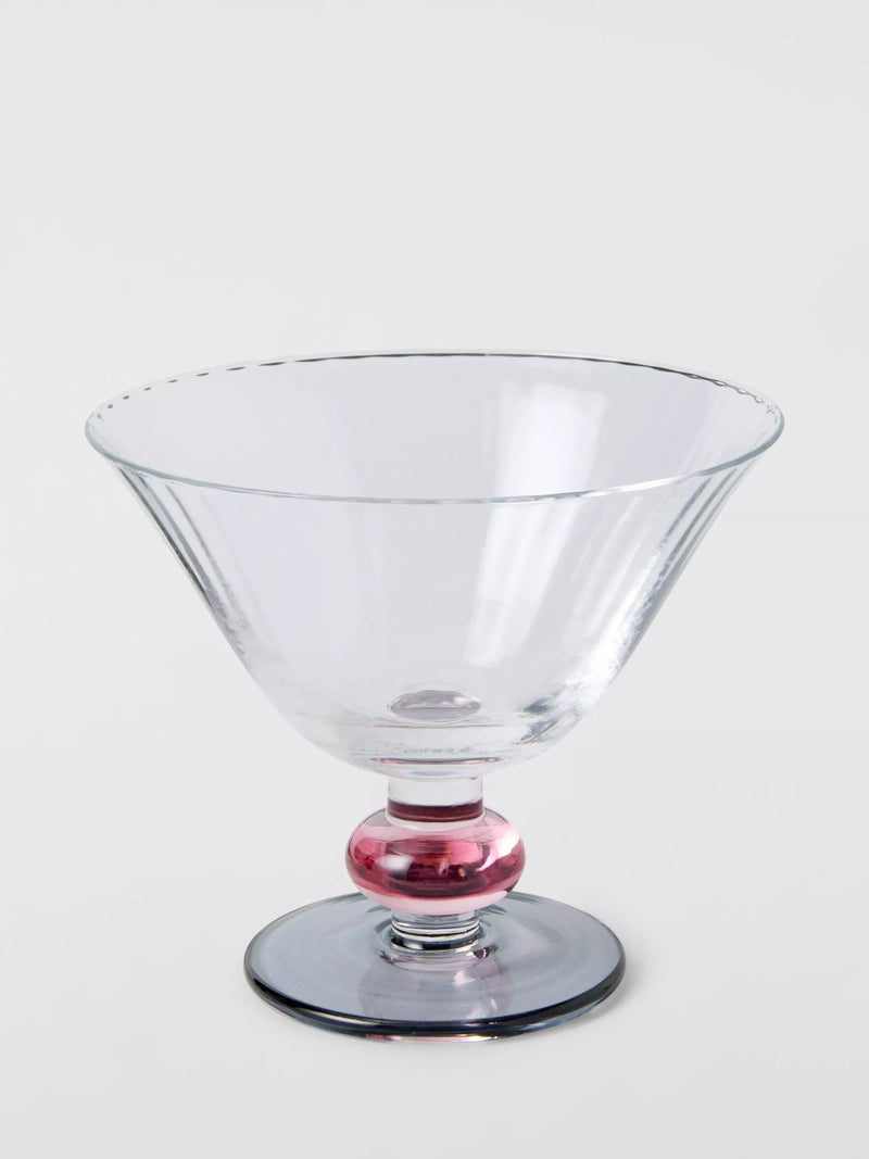 John Lewis pink stem sundae dish ribbed glass 12cm, imported from the UK
