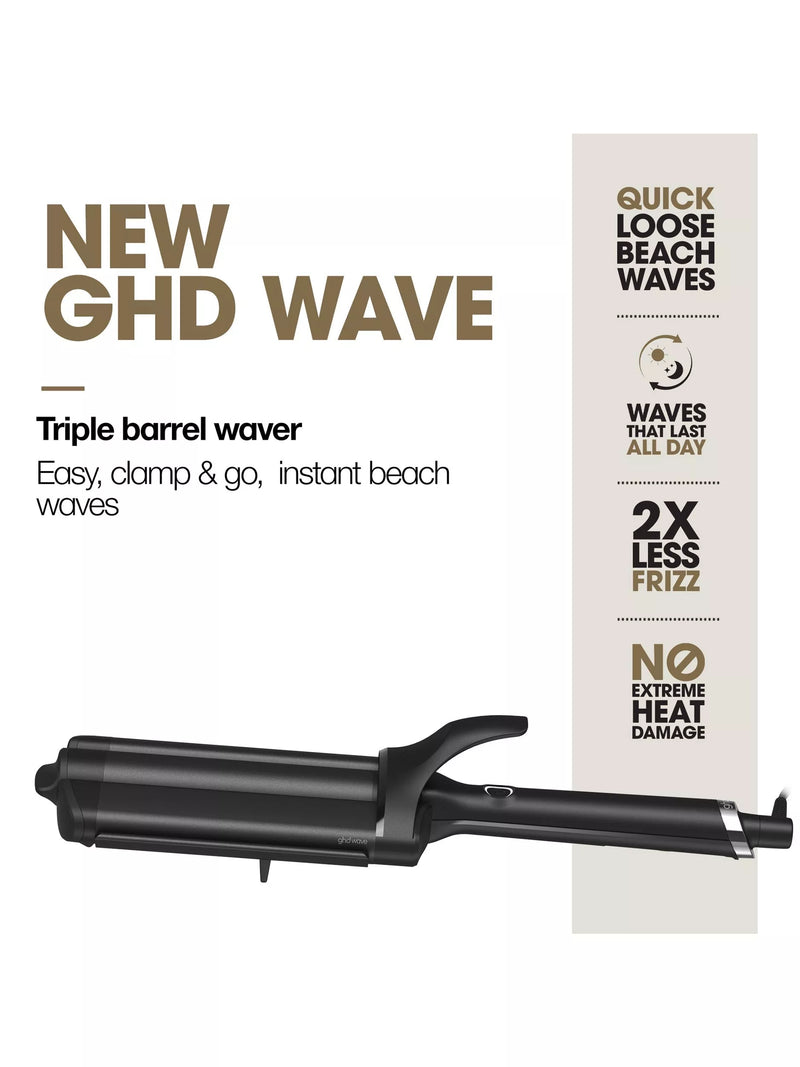 ghd triple barrel wave hair styler black, imported from the UK