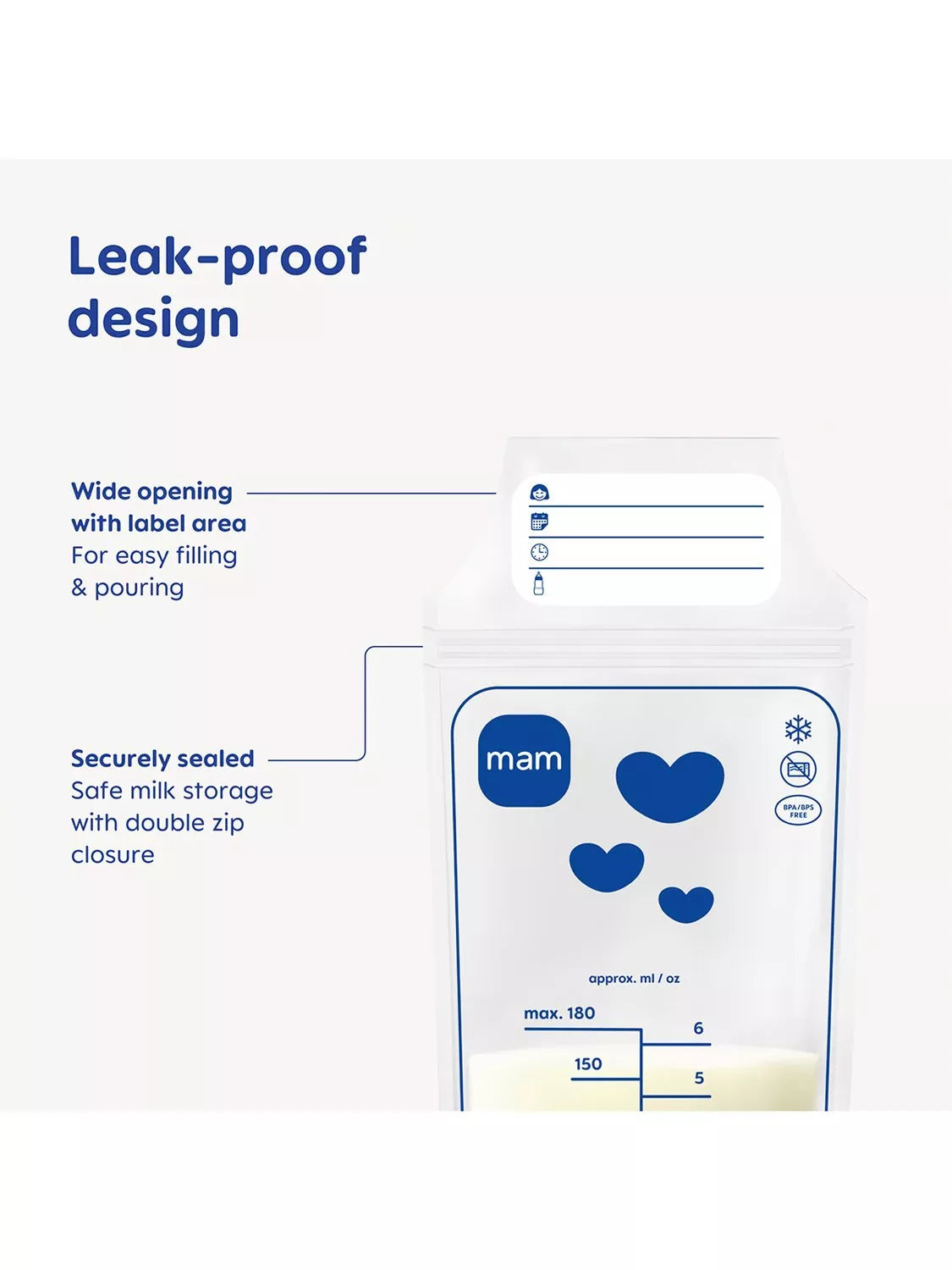 MAM breastmilk storage bags pack of 100, imported from the UK