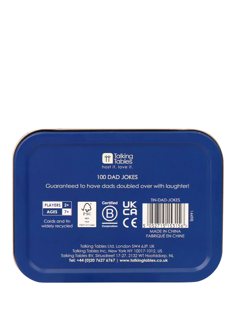 Talking Tables Dad Jokes Tin 100 cards imported from the UK