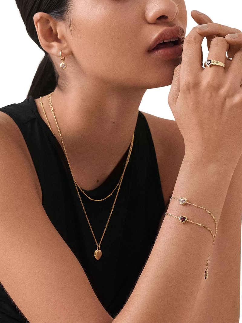 Edge of Ember red garnet heart bracelet gold, imported from the UK