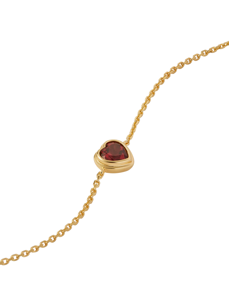 Edge of Ember red garnet heart bracelet gold, imported from the UK