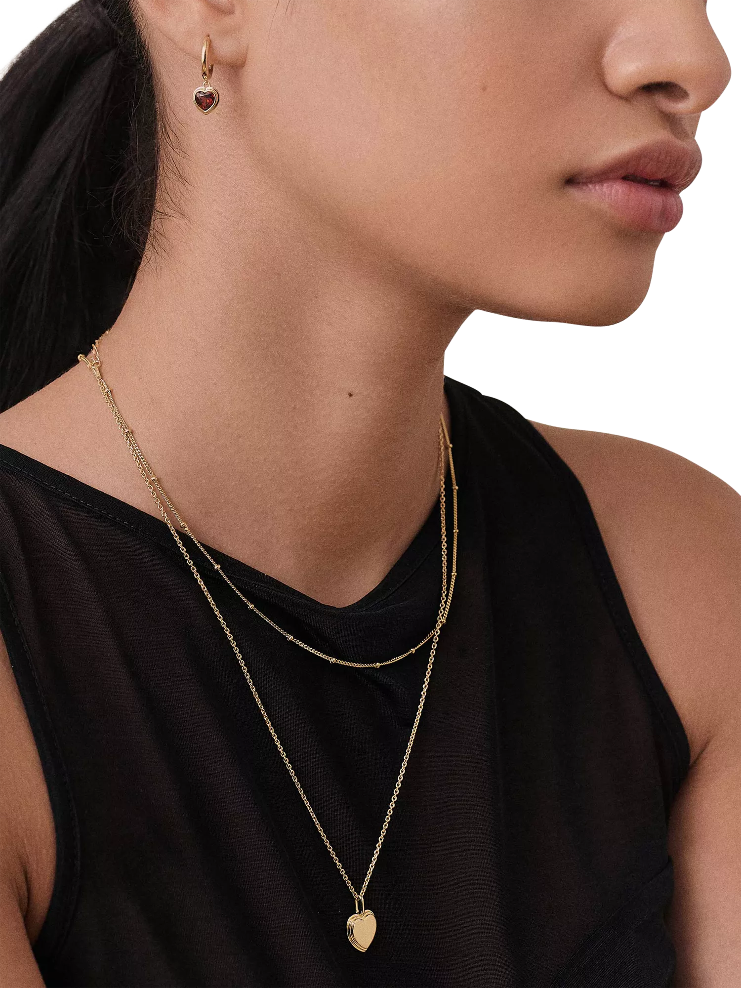 Edge of Ember gold plated garnet heart hoop earrings (British brand)