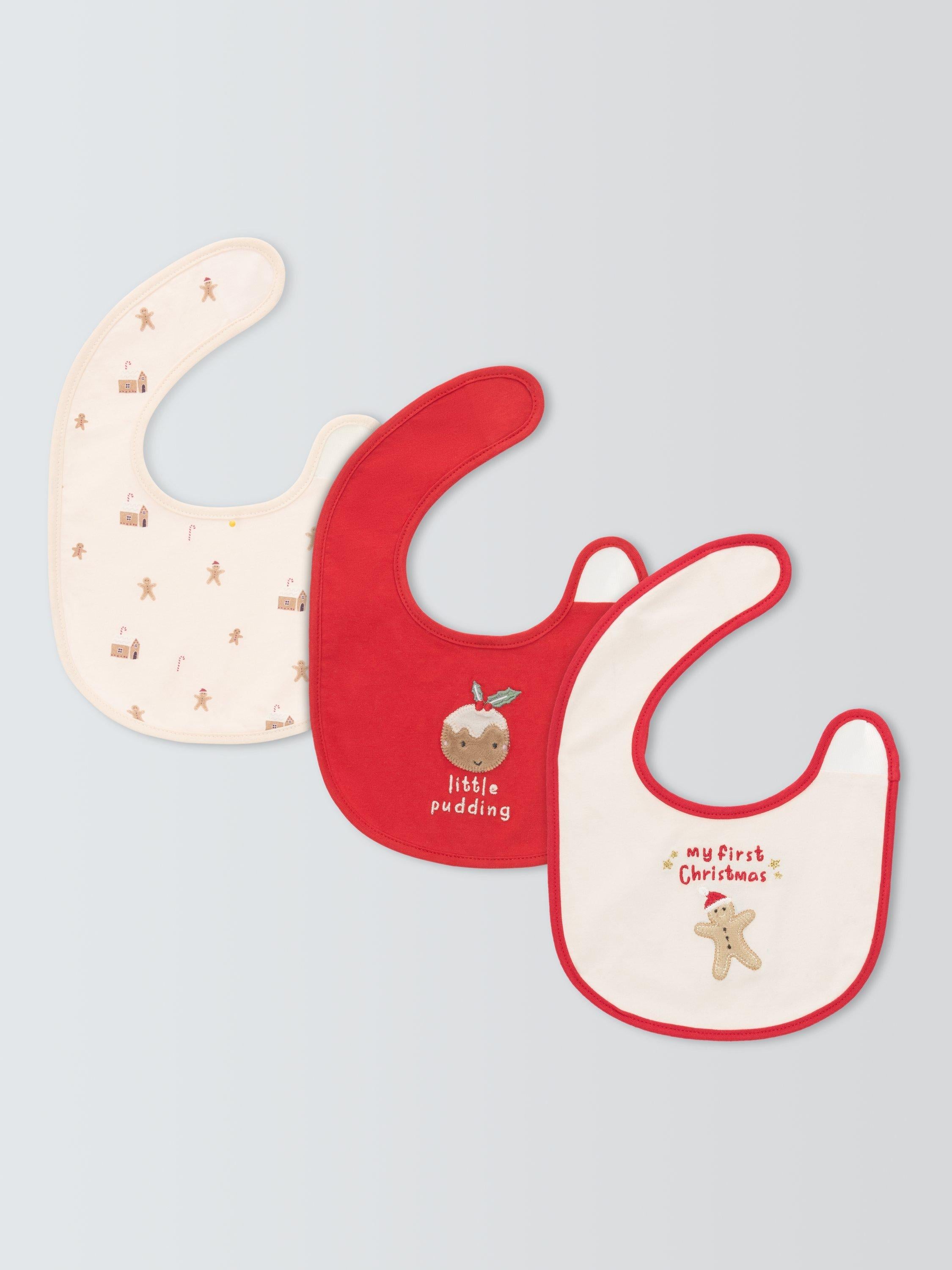 John Lewis Christmas round baby bibs multi pack of 3, UK version