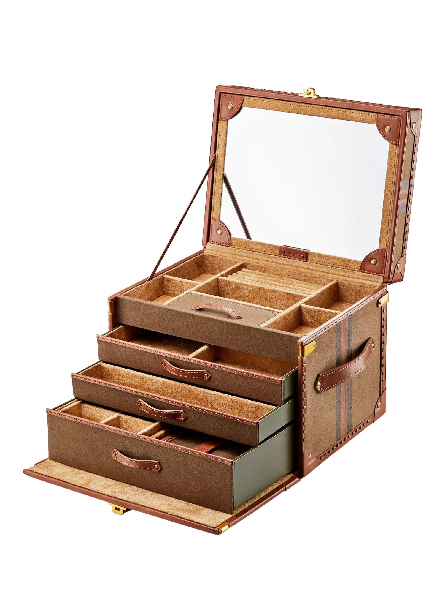 WOLF Ida trunk jewellery box khaki, imported from the UK