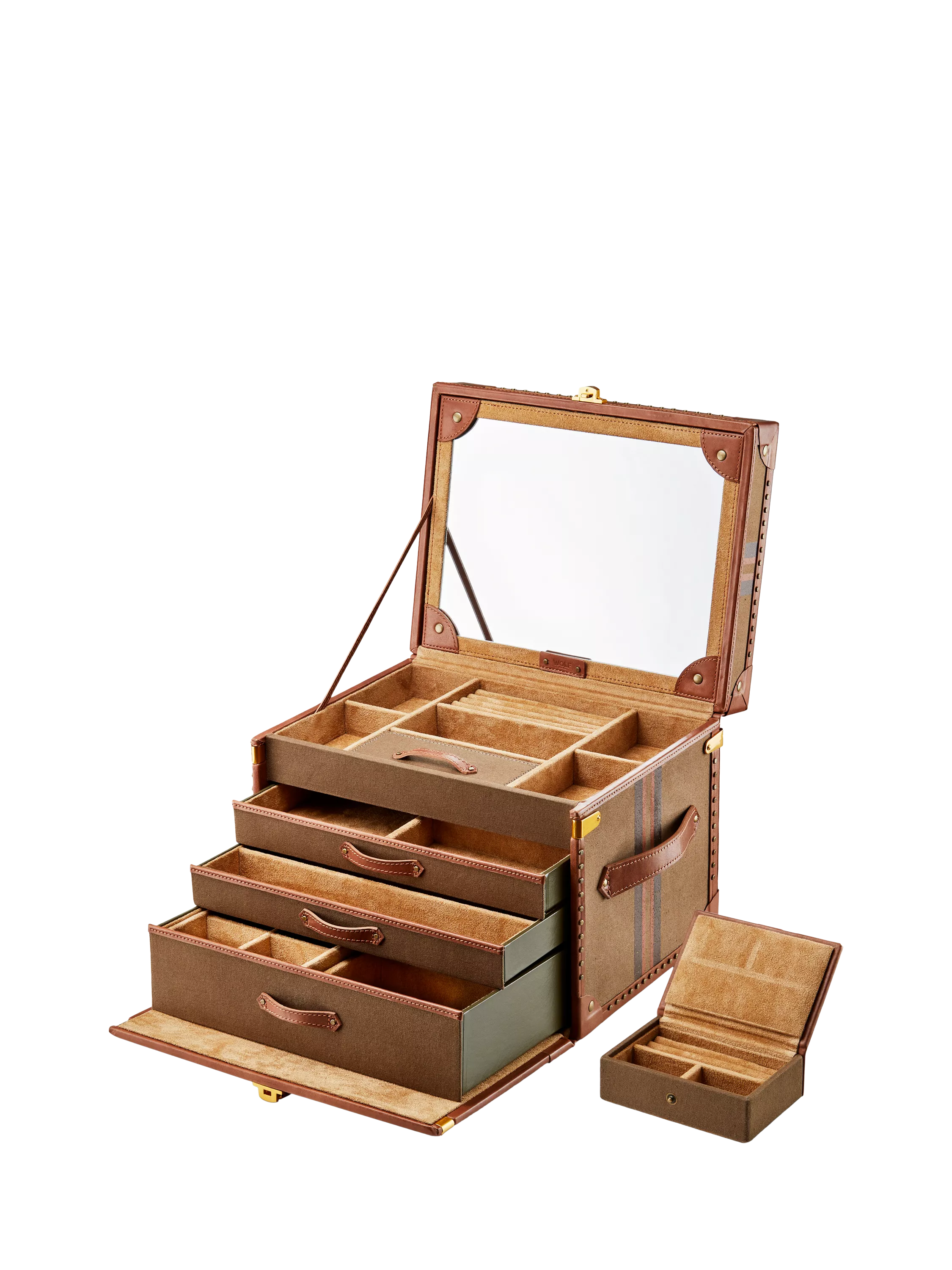 WOLF Ida trunk jewellery box khaki, imported from the UK