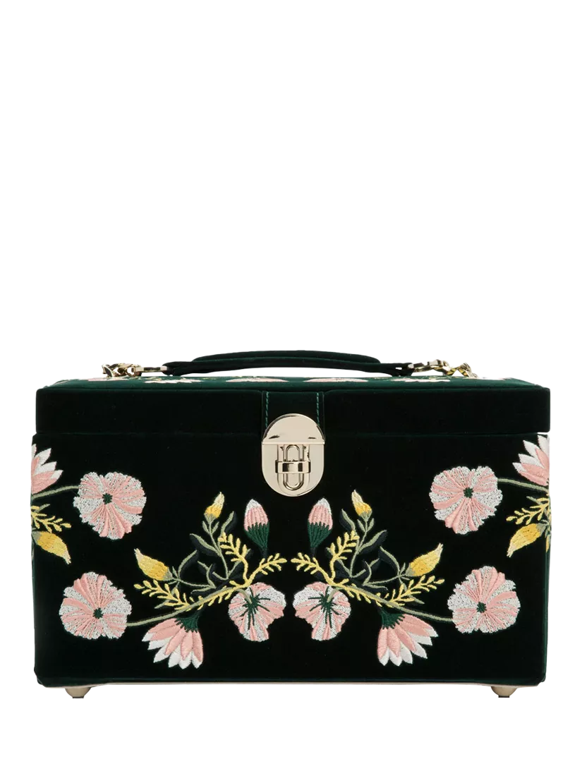 WOLF Zoe velvet jewellery box medium embroidered floral (British brand)