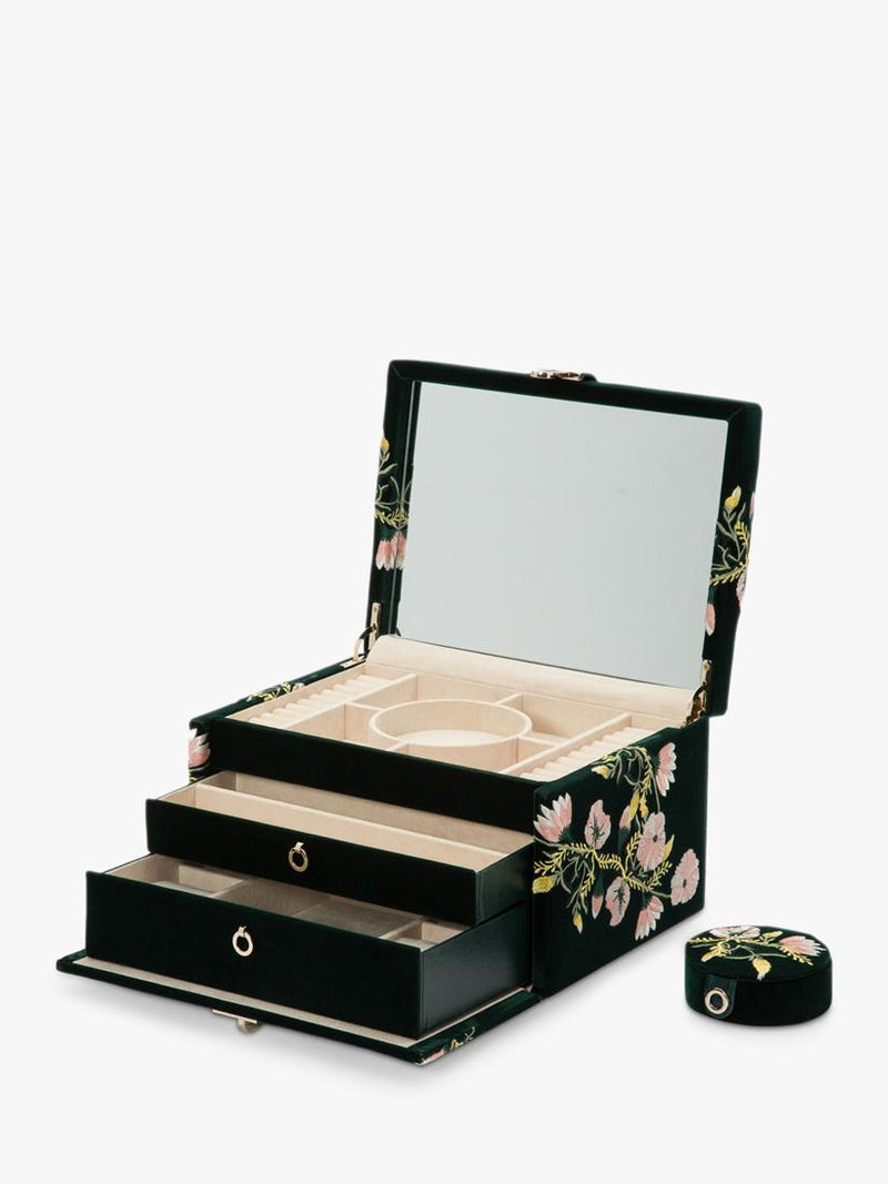 WOLF Zoe velvet jewellery box medium embroidered floral (British brand)