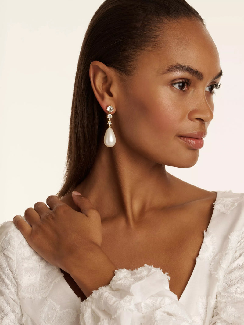 Ted Baker Pearsti drop earrings with faux pearl and crystals - British product