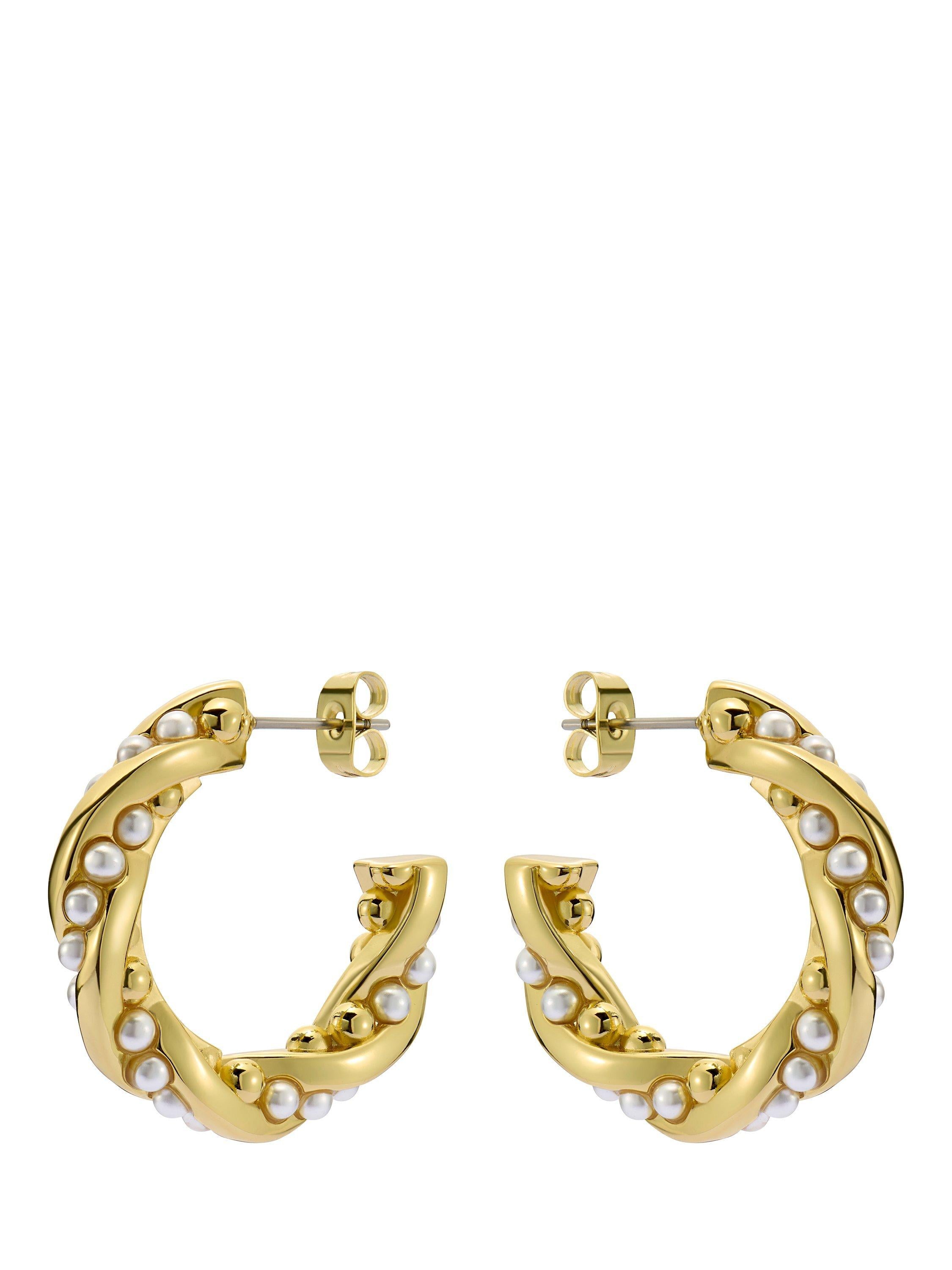 Ted Baker Tiyaa twisted pearl hoop earrings gold, imported from the UK