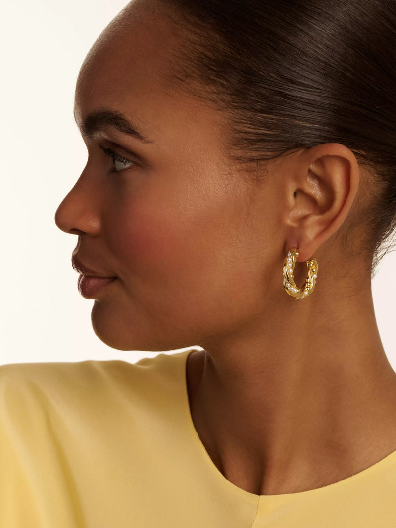 Ted Baker Tiyaa twisted pearl hoop earrings gold, imported from the UK