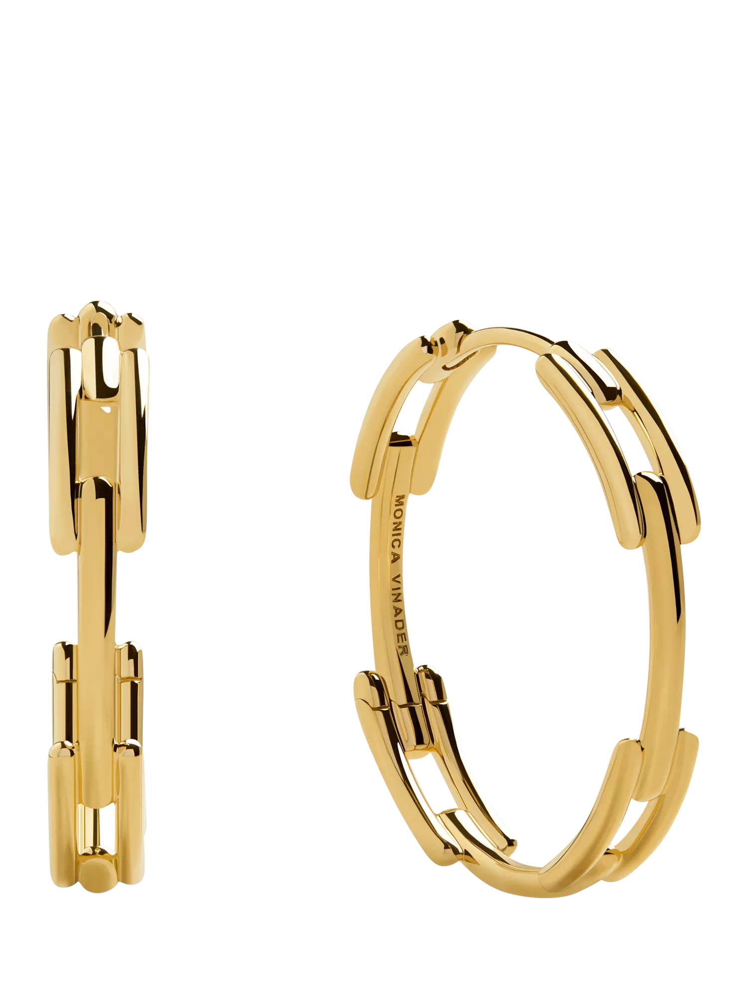 Monica Vinader Signature Link hoop earrings in gold, imported from the UK