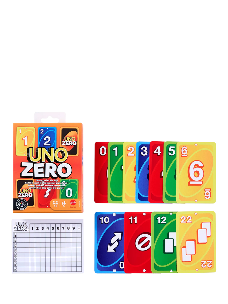 Mattel UNO Zero card game for 2 to 8 players, UK version