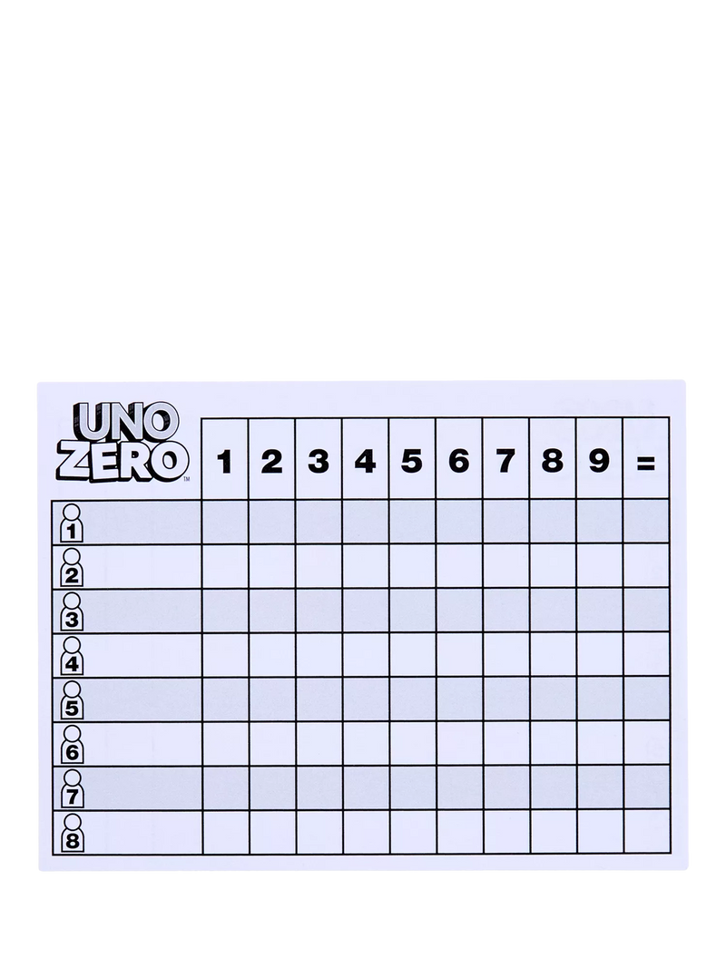 Mattel UNO Zero card game for 2 to 8 players, UK version