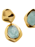 Monica Vinader gold drop earrings with blue aquamarine, imported from the UK