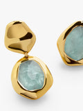 Monica Vinader gold drop earrings with blue aquamarine, imported from the UK