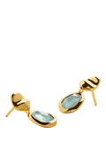 Monica Vinader gold drop earrings with blue aquamarine, imported from the UK