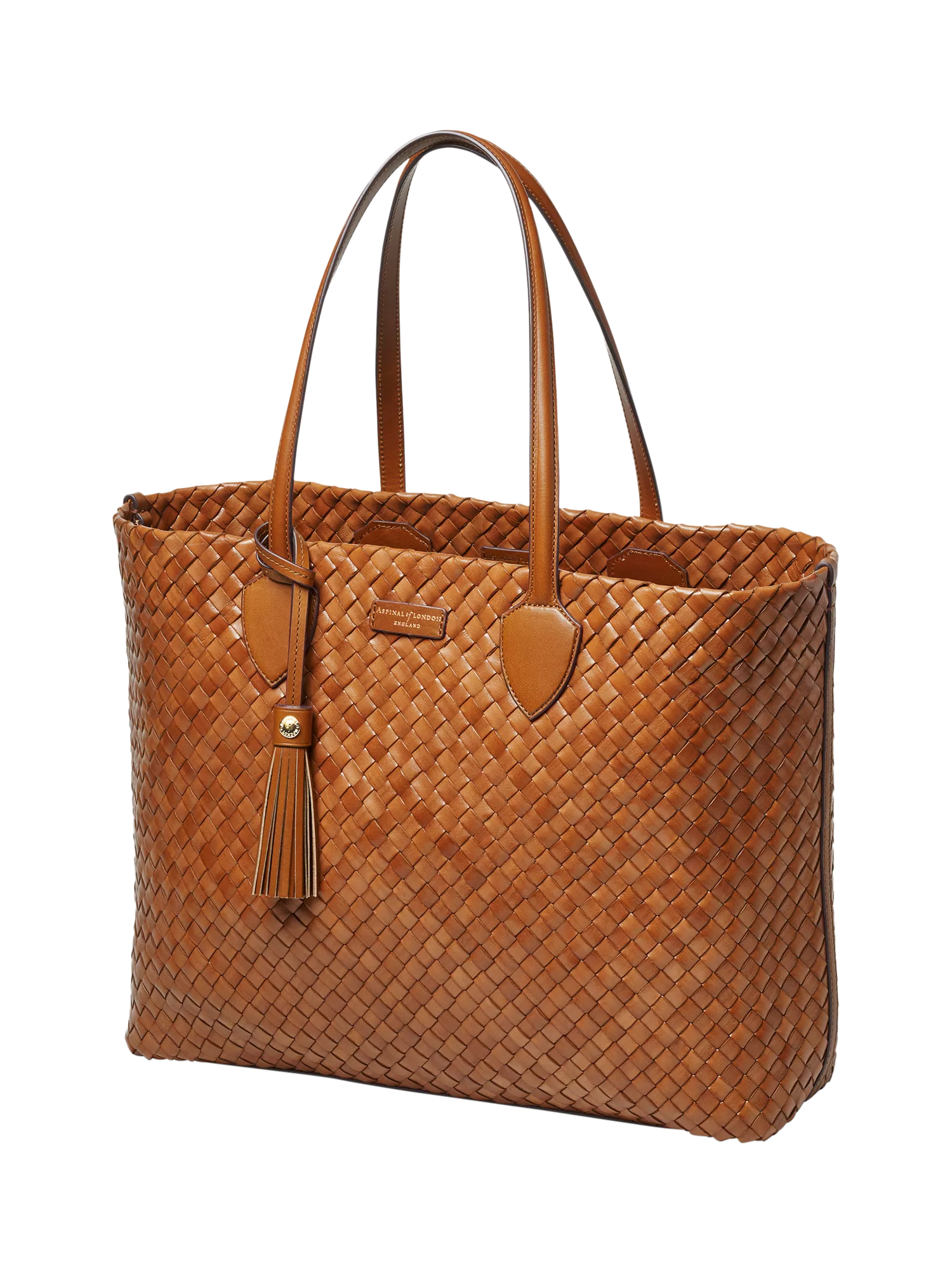Aspinal of London woven leather tote tan large, UK version