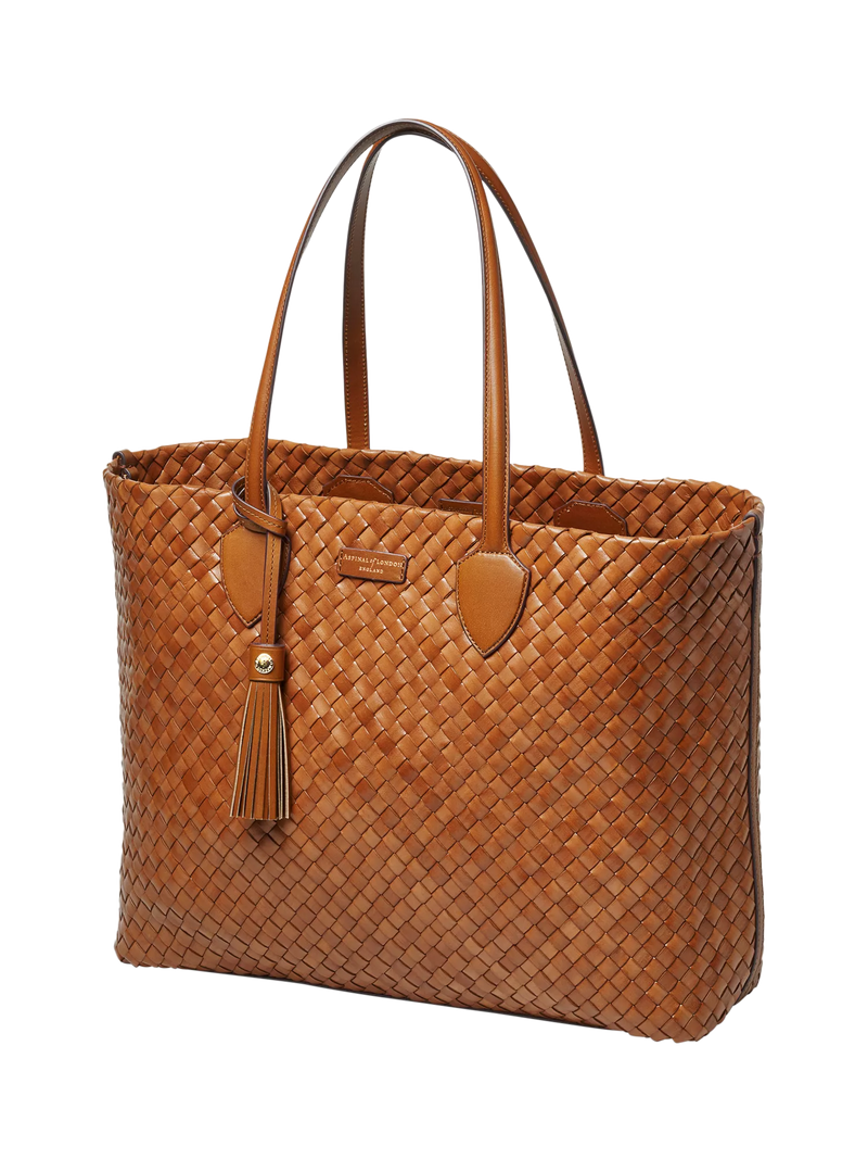 Aspinal of London woven leather tote tan large, UK version