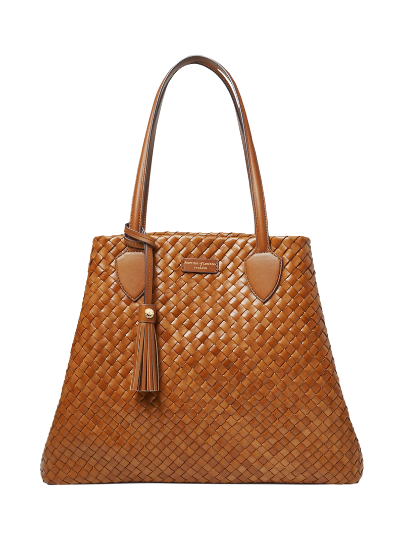 Aspinal of London woven leather tote tan large, UK version