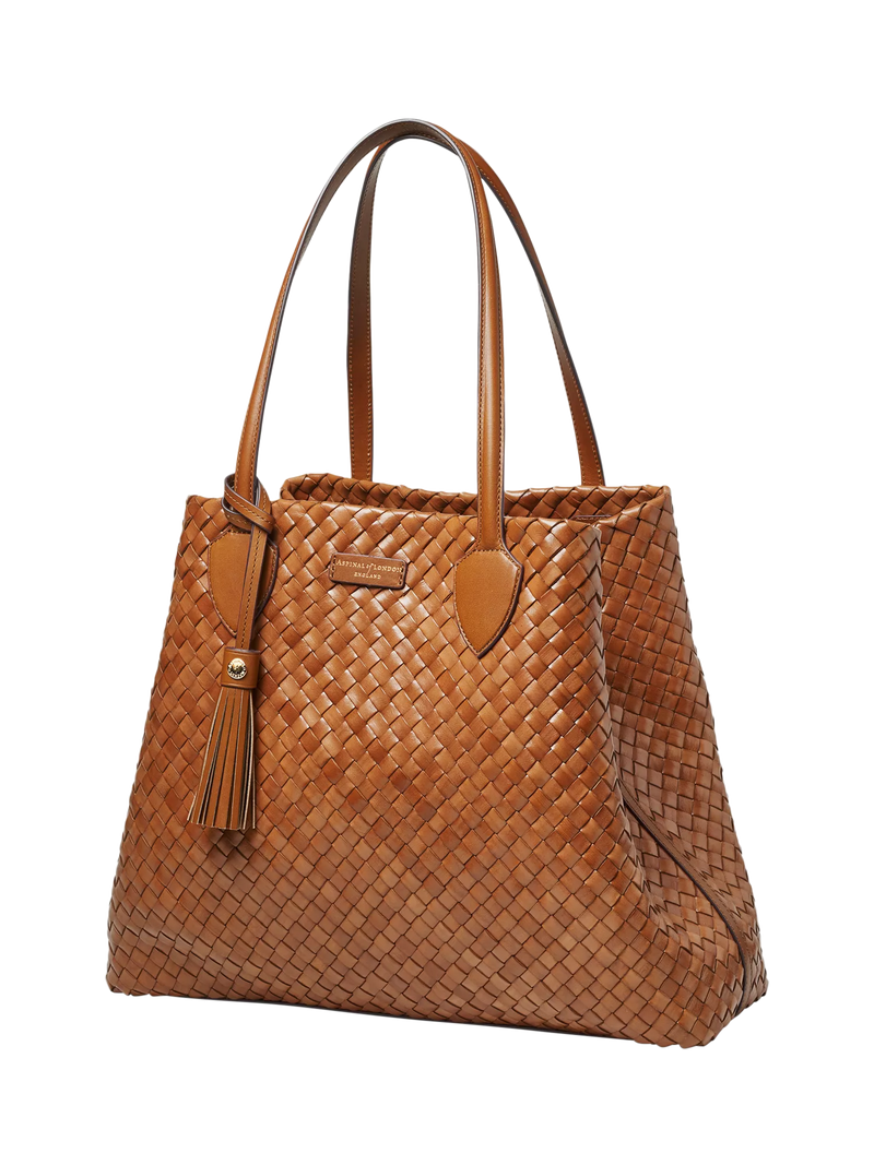 Aspinal of London woven leather tote tan large, UK version