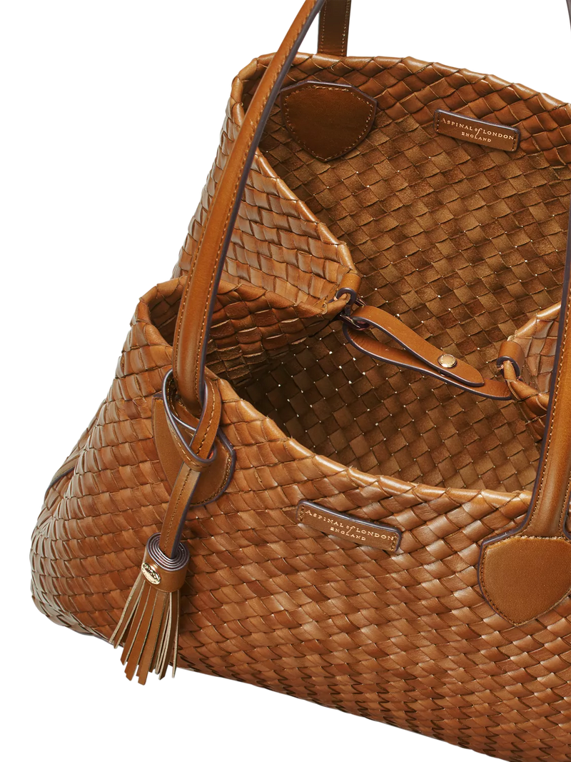 Aspinal of London woven leather tote tan large, UK version
