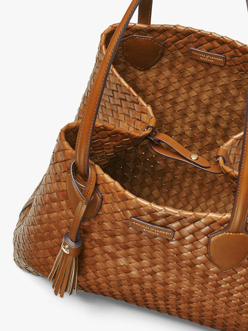 Aspinal of London woven leather tote tan large, UK version