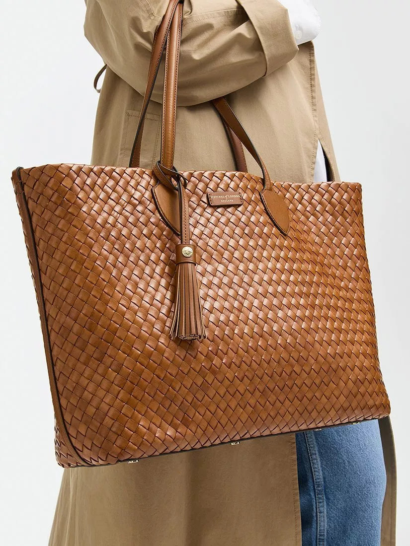 Aspinal of London woven leather tote tan large, UK version