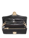 Aspinal of London patent croc clutch bag in black, imported from the UK