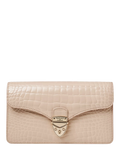 Aspinal of London Mayfair leather patent croc clutch bag taupe - British product