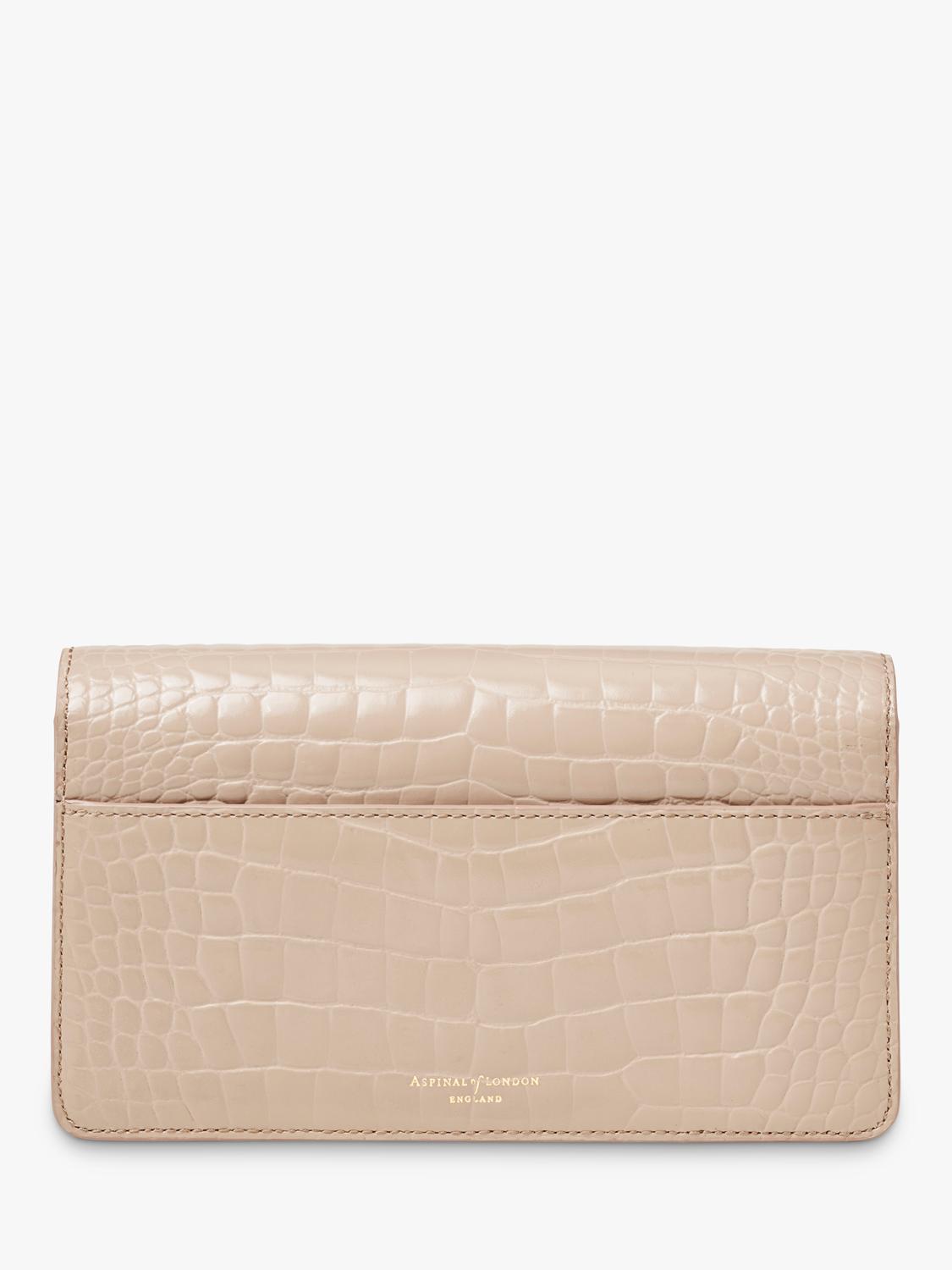 Aspinal of London Mayfair leather patent croc clutch bag taupe - British product