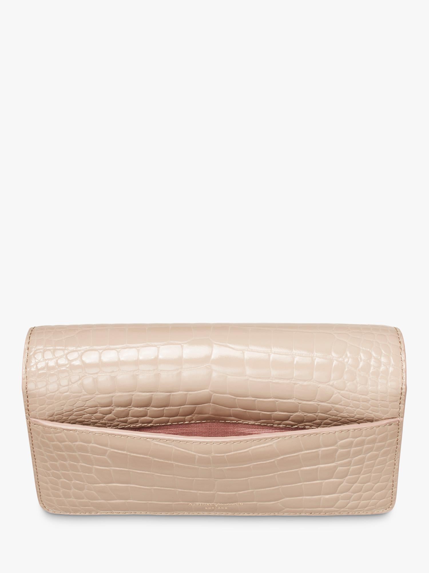Aspinal of London Mayfair leather patent croc clutch bag taupe - British product