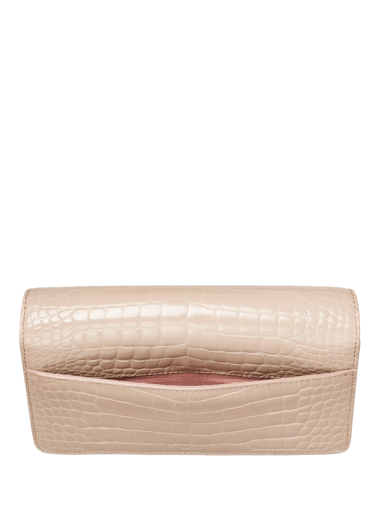 Aspinal of London Mayfair leather patent croc clutch bag taupe - British product
